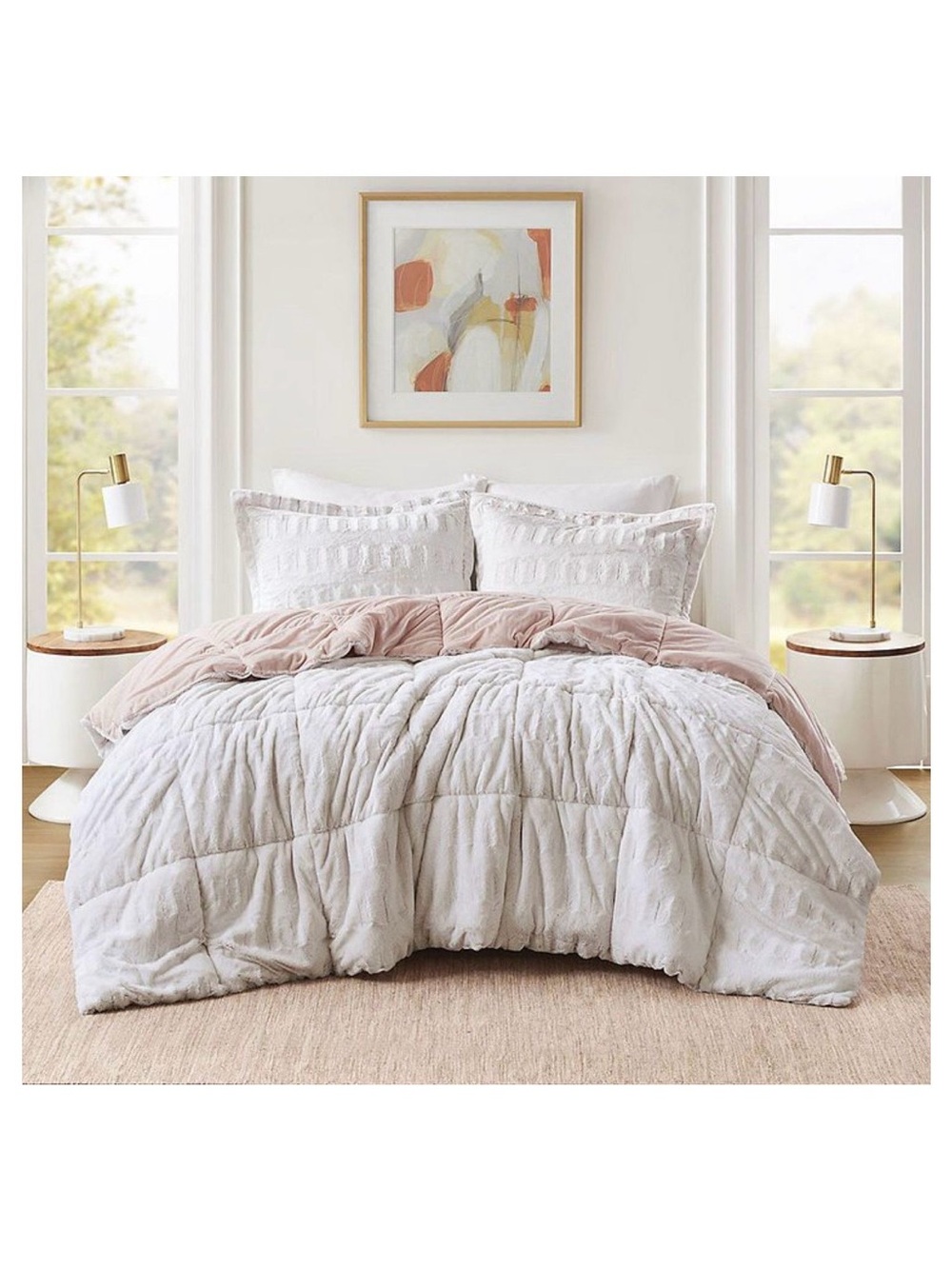 Madison Park White and Blush Reversible Comforter